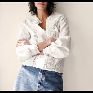 Zara white embroidered blouse - large